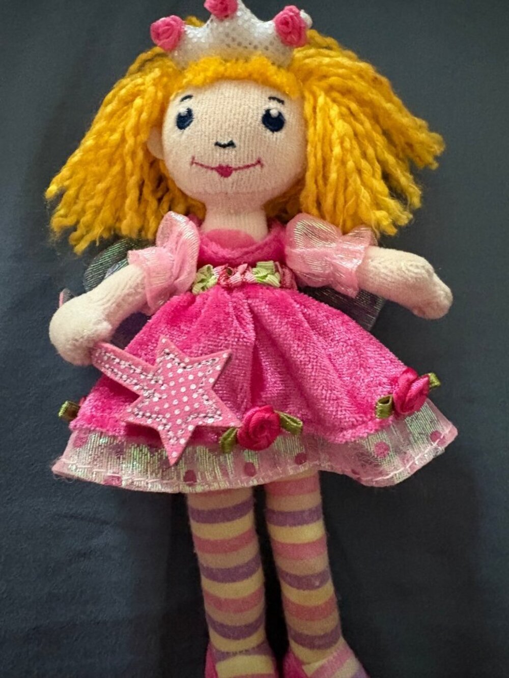 Princess Lillifee Fairy Doll Pink Dress Star Wand Crown Yellow Yarn Hair Wings - Picture 2 of 8